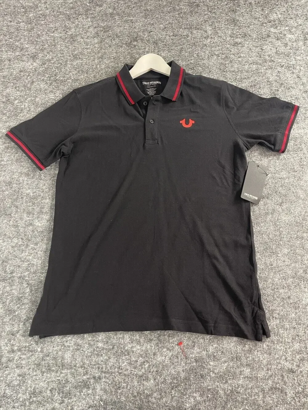 True Religion Polo Shirt Mens Medium Black Short Sleeve Classic N81